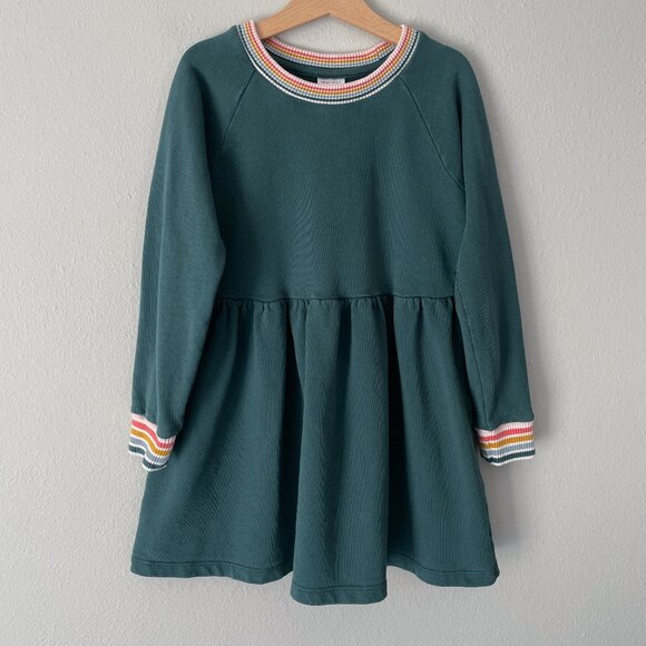 Hanna Andersson Knit Dress In French Terry Juniper Green Girl's 6-7 - Picture 1 of 10